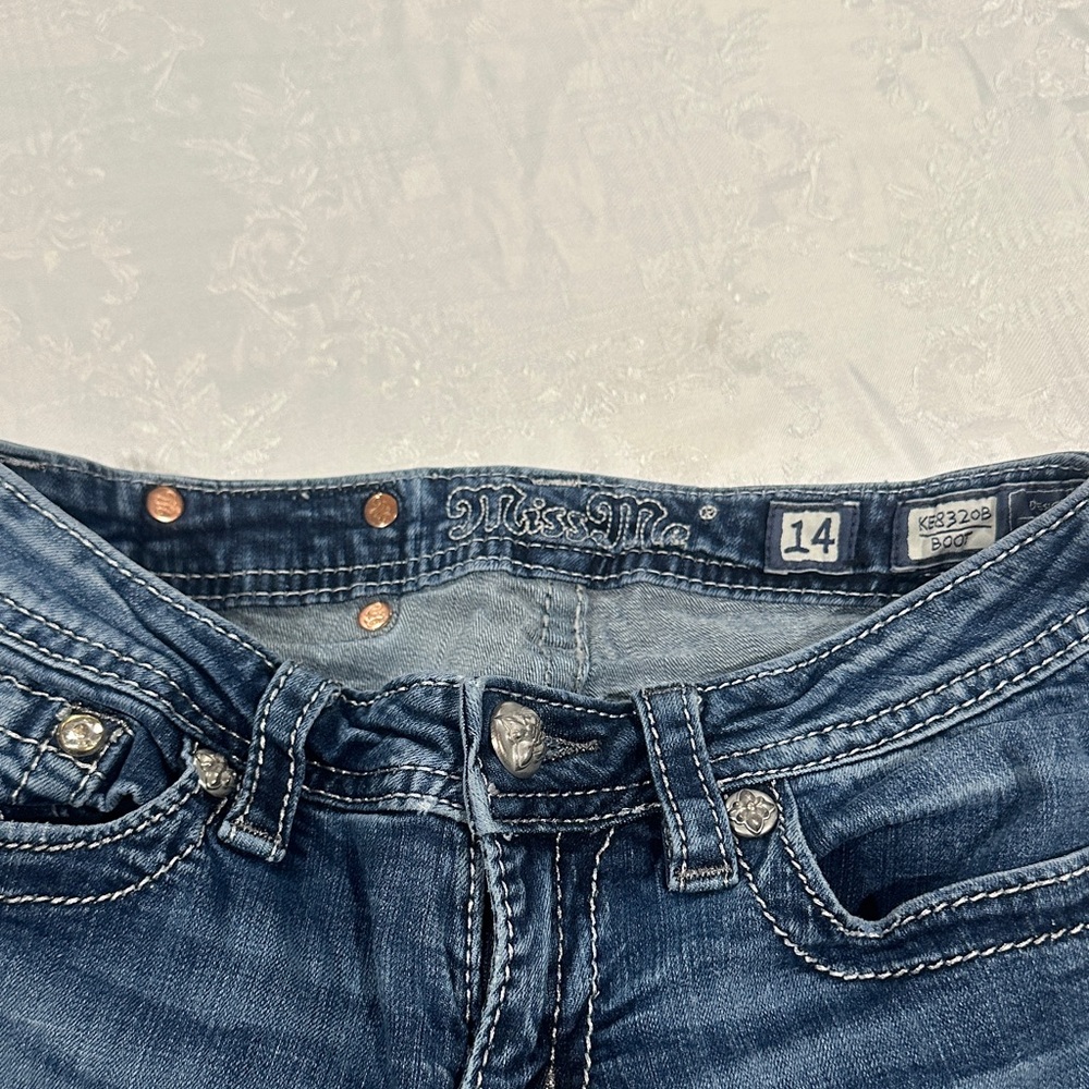 Miss Me Blue Boot Cut Jeans with Embellished Pocket - Picture 3 of 7